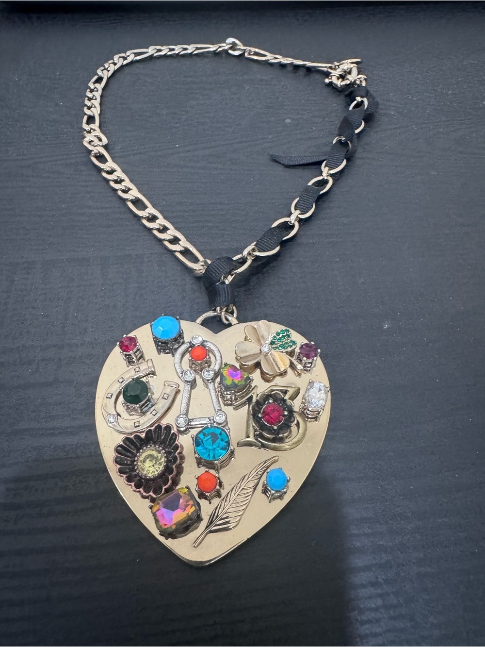 Betsey johnson Gold Heart Charm Pendant Necklace with Multi-Colored Accents